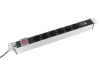 Блок розеток Rem-16 с выкл и USB-портом, 6 Schuko, 16A, алюм., 19", шнур 3 м.