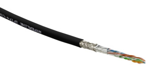Hyperline SFUTP4-C5E-S24-IN-LSZH-BK-305 (305 м) Кабель витая пара SF/UTP, категория 5e, 4 пары (24 AWG), одножильный (solid), экран - фольга + медная 