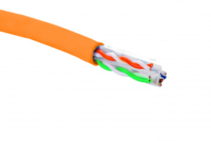 Кабель категории 6, U/UTP, 4 пары, 23 AWG, нг(А)-HF, внутренней прокладки, оранжевый, коробка 305 м