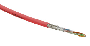 Hyperline SFUTP4-C5E-S24-IN-PVC-RD-305 (305 м) Кабель витая пара SF/UTP, категория 5e, 4 пары(24 AWG), одножильный(solid), экран - фольга + медная опл