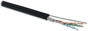 Hyperline UUTP4-C5E-S24-2SW-OUT-PE-BK-500 (500 м) Кабель витая пара U/UTP, кат.5e, 4 пары (24 AWG), одножильный (solid), с усил. металл.тросом, внешни