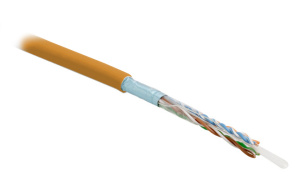 Hyperline FUTP4-C5E-S24-IN-PVC-OR-305 (305 м) Кабель витая пара, экранированная F/UTP, категория 5e, 4 пары (24 AWG), одножильный (solid), экран - фол