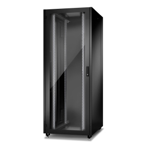 Шкаф Racknet N2000 42U 800 × 1000, передняя дверь стеклянная одностворчатая, задняя дверь металлическая двустворчатая. черный