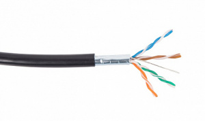 Кабель кат. 5е, 4 пары F/UTP PE, жила 0,52, черн, внеш катушка 305 м