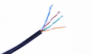 Кабель кат.6, 4 пары U/UTP, жила 0,58, ПЭ, черный, внешний, катушка 500