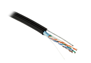 Hyperline FUTP4-C5E-S24-2SW-OUT-PE-BK-500 (500 м) Кабель витая пара F/UTP, кат.5e, 4 пары(24AWG),одножил.(solid),экран-фольга,с усил.металл.тросом, вн