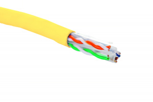 Кабель категории 6, U/UTP, 4 пары, 23 AWG, нг(А)-HF, внутренней прокладки, желтый, коробка 305 м