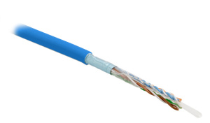 Hyperline FUTP4-C5E-S24-IN-PVC-BL-305 (305 м) Кабель витая пара, экранированная F/UTP, категория 5e, 4 пары (24 AWG), одножильный (solid), экран - фол