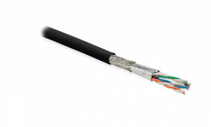 Hyperline SFTP4-C7-S23-OUT-PE-BK-500 (500 м) Кабель витая пара, экранированная (S/FTP), категория 7, 4 пары (23AWG), одножильный (solid), каждая пара 